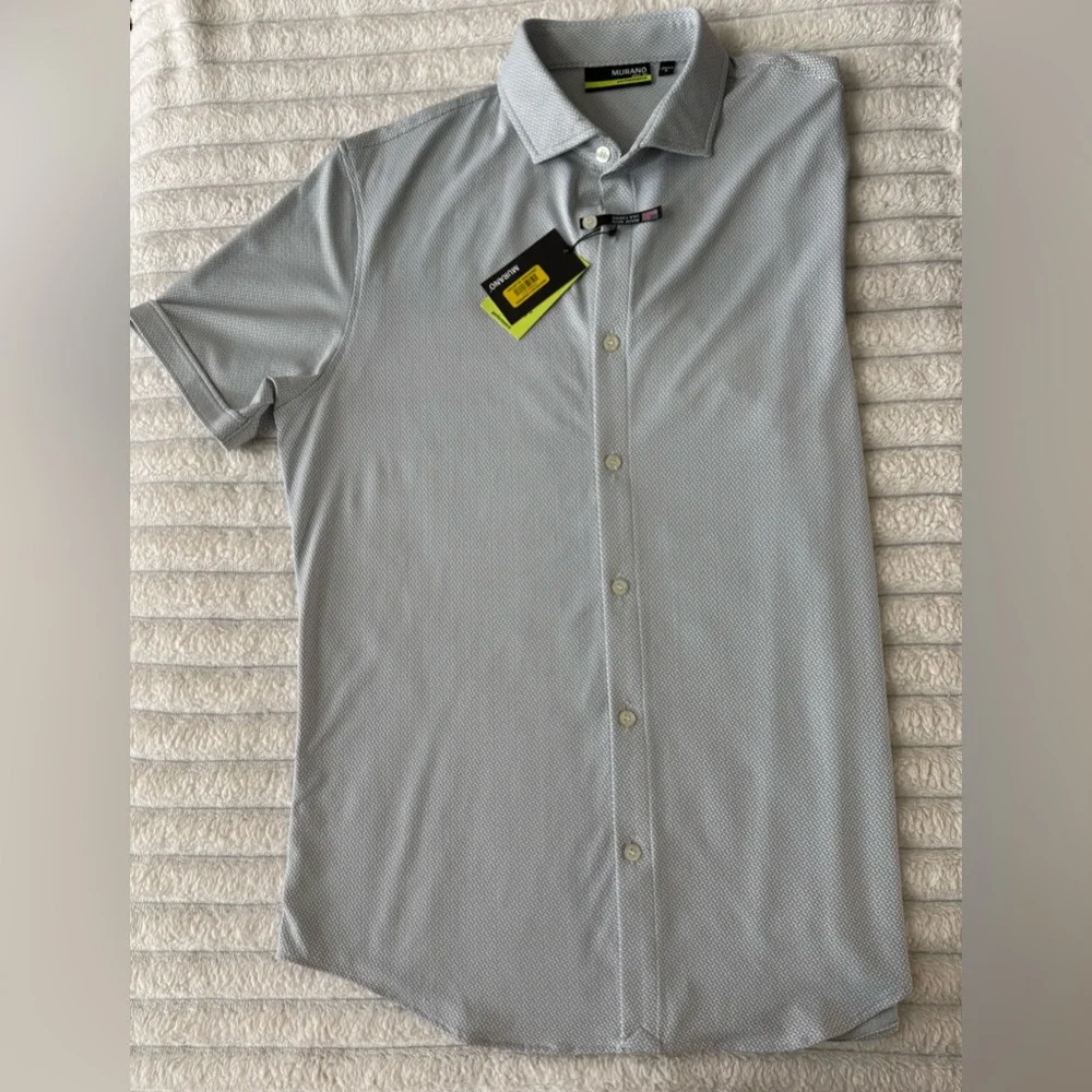 Murano Slim Fit Performance Light Gray Casual Button Down Shirt Size L - Picture 2 of 8